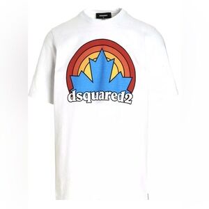 $630 Dsquared2 Mens White Graphic Cotton Italy Sunset Leaf Slouch Designer Tee S